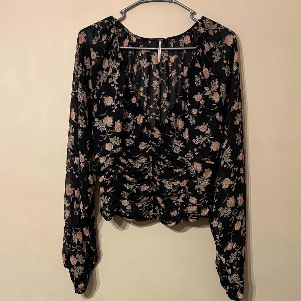 Free People Black Floral Blouse